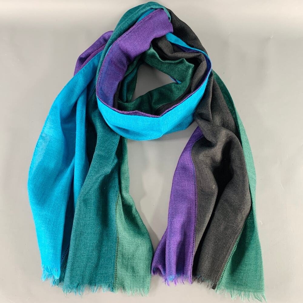 AKRIS Multi Color Stripe Color Block Silk Blend Scarf